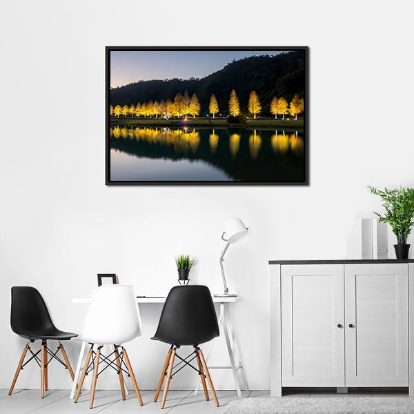 Bald Cypress Trees At Night Canvas Wall Art-1 Piece-Floating Frame-24" x 16"-Tiaracle