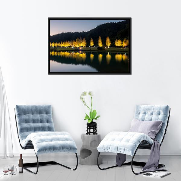 Bald Cypress Trees At Night Canvas Wall Art-5 Horizontal-Gallery Wrap-22" x 12"-Tiaracle