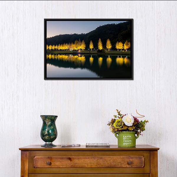 Bald Cypress Trees At Night Canvas Wall Art-5 Horizontal-Gallery Wrap-22" x 12"-Tiaracle