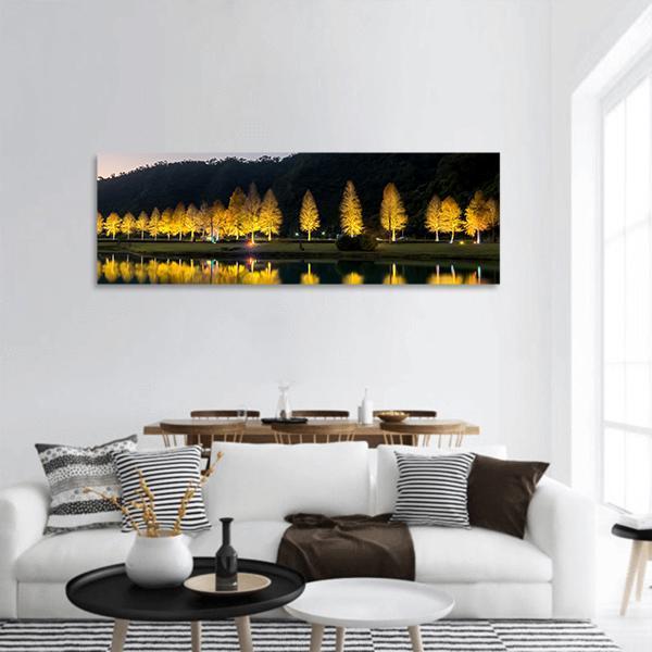 Bald Cypress Trees At Night Panoramic Canvas Wall Art-1 Piece-36" x 12"-Tiaracle