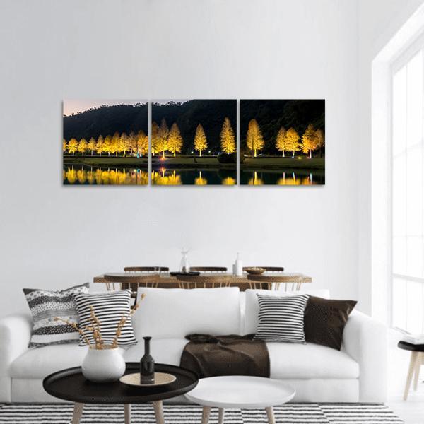 Bald Cypress Trees At Night Panoramic Canvas Wall Art-3 Piece-25" x 08"-Tiaracle