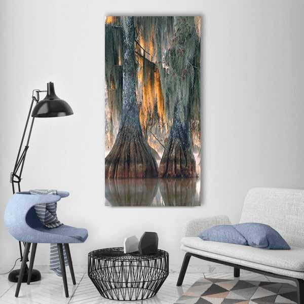 Bald Cypress Trees Vertical Canvas Wall Art-3 Vertical-Gallery Wrap-12" x 25"-Tiaracle