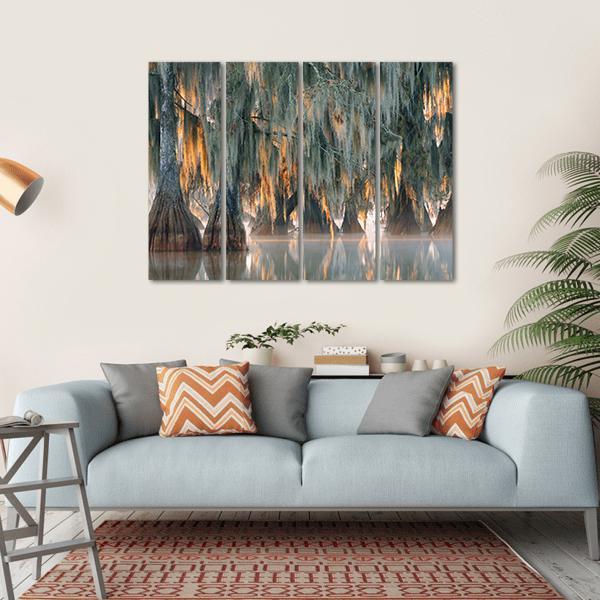 Bald Cypress Trees Canvas Wall Art-4 Horizontal-Gallery Wrap-34" x 24"-Tiaracle