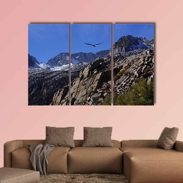 Bald Eagle Soaring Over Rocky Peaks Canvas Wall Art-3 Horizontal-Gallery Wrap-37" x 24"-Tiaracle