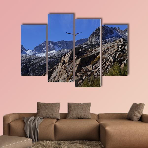 Bald Eagle Soaring Over Rocky Peaks Canvas Wall Art-4 Pop-Gallery Wrap-50" x 32"-Tiaracle