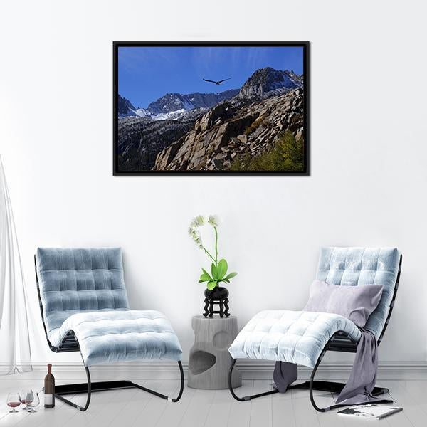 Bald Eagle Soaring Over Rocky Peaks Canvas Wall Art-3 Horizontal-Gallery Wrap-25" x 16"-Tiaracle