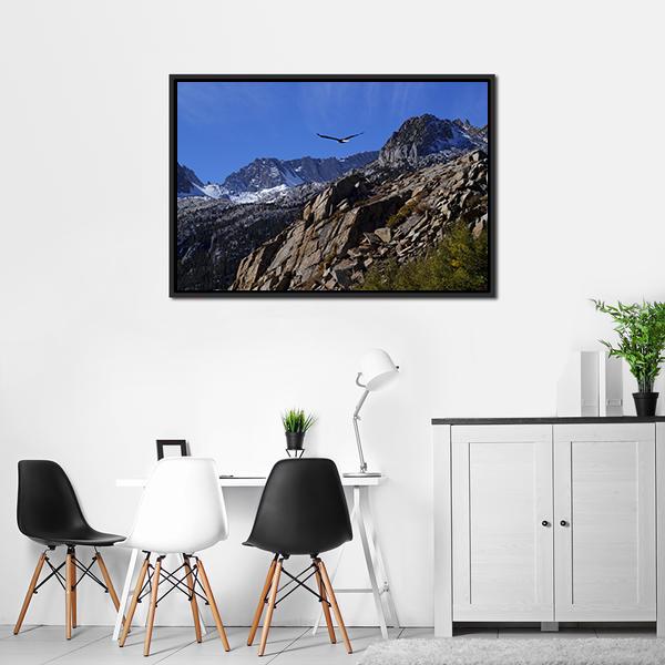 Bald Eagle Soaring Over Rocky Peaks Canvas Wall Art-3 Horizontal-Gallery Wrap-25" x 16"-Tiaracle