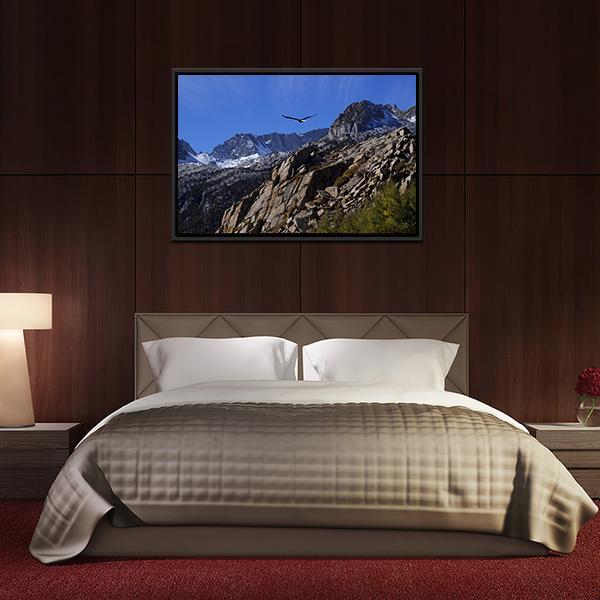Bald Eagle Soaring Over Rocky Peaks Canvas Wall Art-3 Horizontal-Gallery Wrap-25" x 16"-Tiaracle