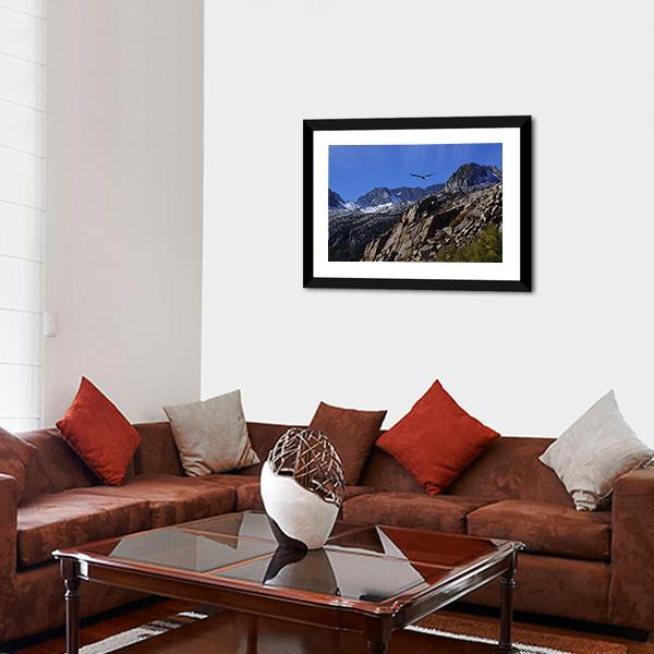 Bald Eagle Soaring Over Rocky Peaks Canvas Wall Art-3 Horizontal-Gallery Wrap-25" x 16"-Tiaracle