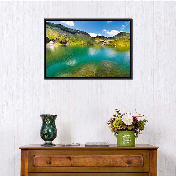 Balea Lake Romania Canvas Wall Art-1 Piece-Floating Frame-24" x 16"-Tiaracle