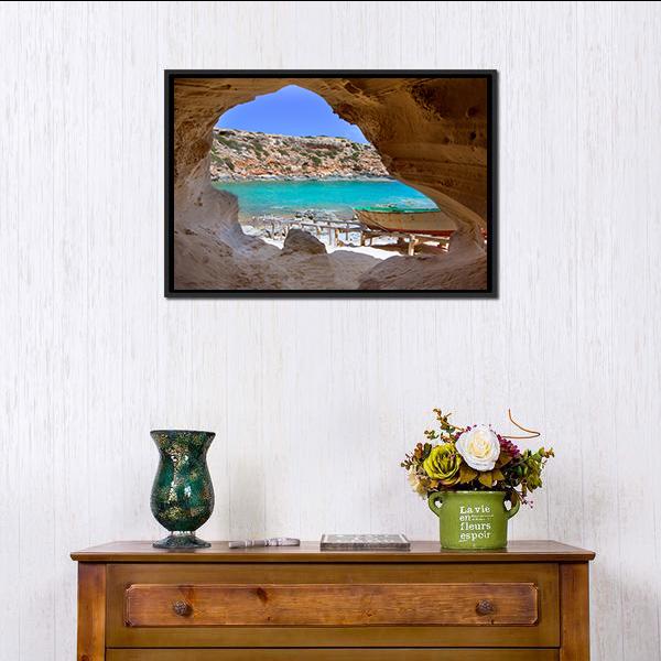 Cala en Baster Spain Canvas Wall Art-1 Piece-Floating Frame-24" x 16"-Tiaracle