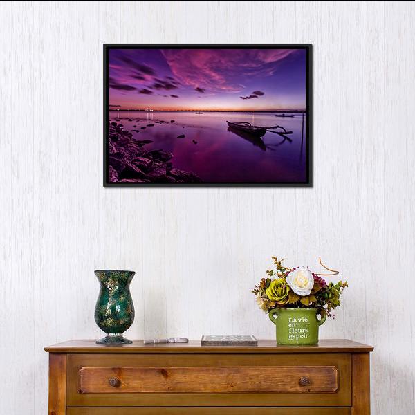 Bali Beach After Sunset Canvas Wall Art-1 Piece-Floating Frame-24" x 16"-Tiaracle