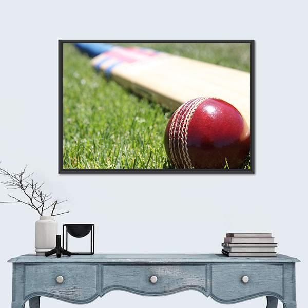 Ball &amp; Bat On Grass Canvas Wall Art-1 Piece-Floating Frame-24&quot; x 16&quot;-Tiaracle