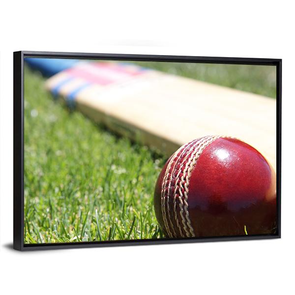 Ball &amp; Bat On Grass Canvas Wall Art-3 Horizontal-Gallery Wrap-25&quot; x 16&quot;-Tiaracle