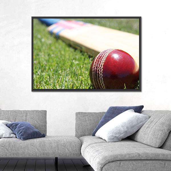 Ball &amp; Bat On Grass Canvas Wall Art-3 Horizontal-Gallery Wrap-25&quot; x 16&quot;-Tiaracle