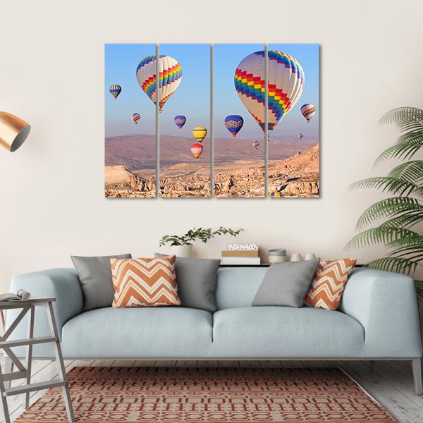 Balloons Flying At Cappadocia Canvas Wall Art-4 Horizontal-Gallery Wrap-34" x 24"-Tiaracle