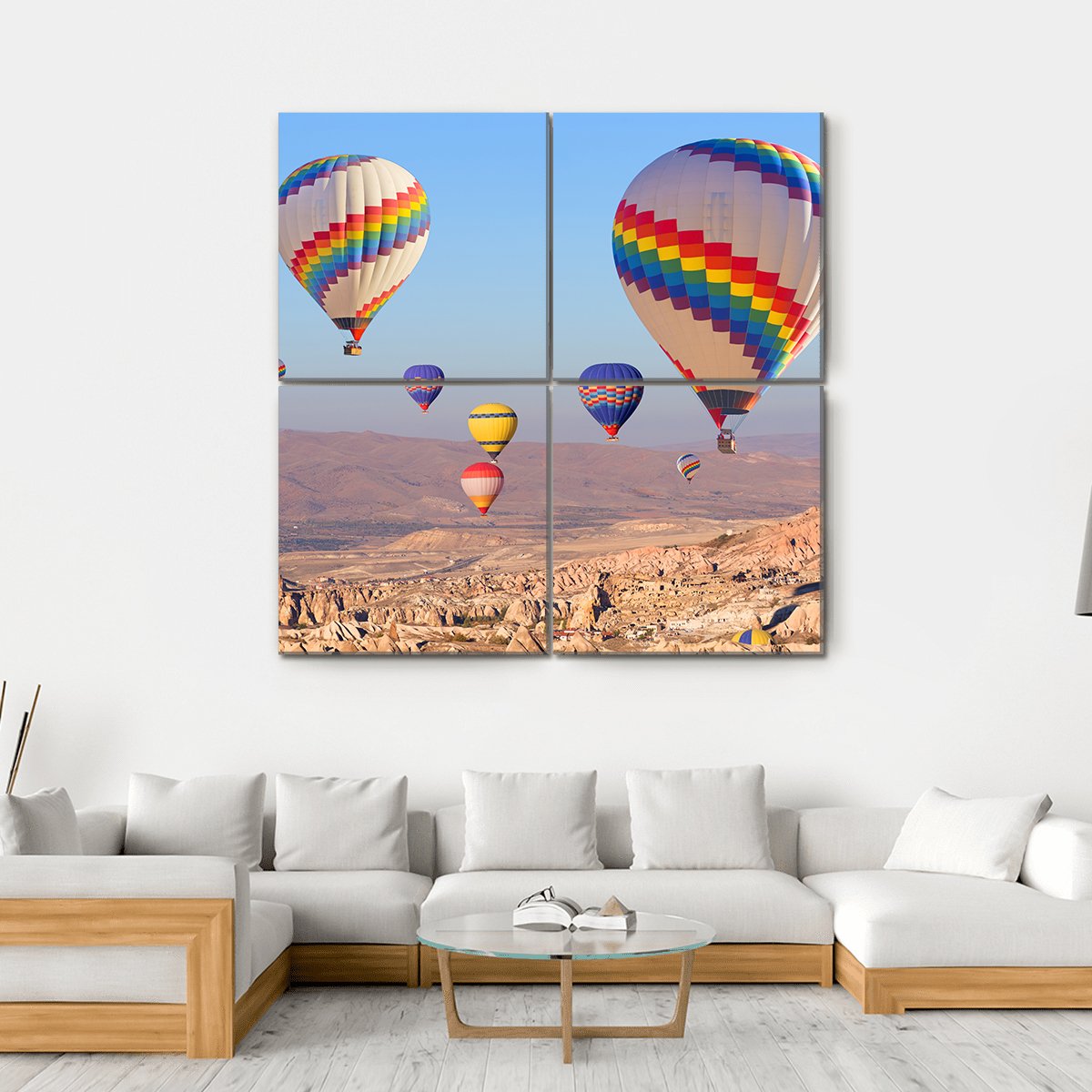 Balloons Flying At Cappadocia Canvas Wall Art-4 Square-Gallery Wrap-17" x 17"-Tiaracle