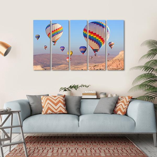 Balloons Flying At Cappadocia Canvas Wall Art-5 Horizontal-Gallery Wrap-22" x 12"-Tiaracle
