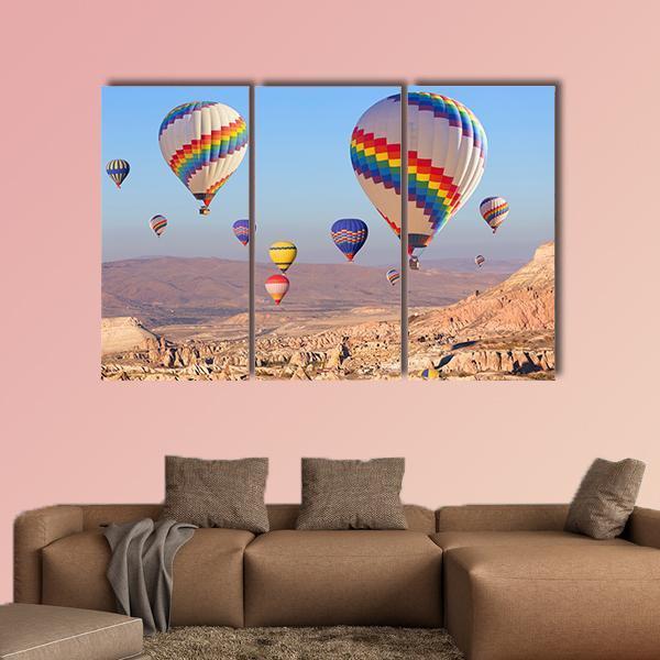 Balloons Flying At Cappadocia Canvas Wall Art-3 Horizontal-Gallery Wrap-37&quot; x 24&quot;-Tiaracle