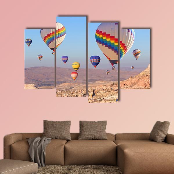 Balloons Flying At Cappadocia Canvas Wall Art-4 Pop-Gallery Wrap-50&quot; x 32&quot;-Tiaracle