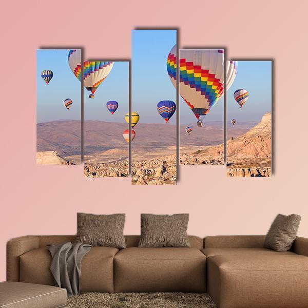 Balloons Flying At Cappadocia Canvas Wall Art-5 Pop-Gallery Wrap-47" x 32"-Tiaracle