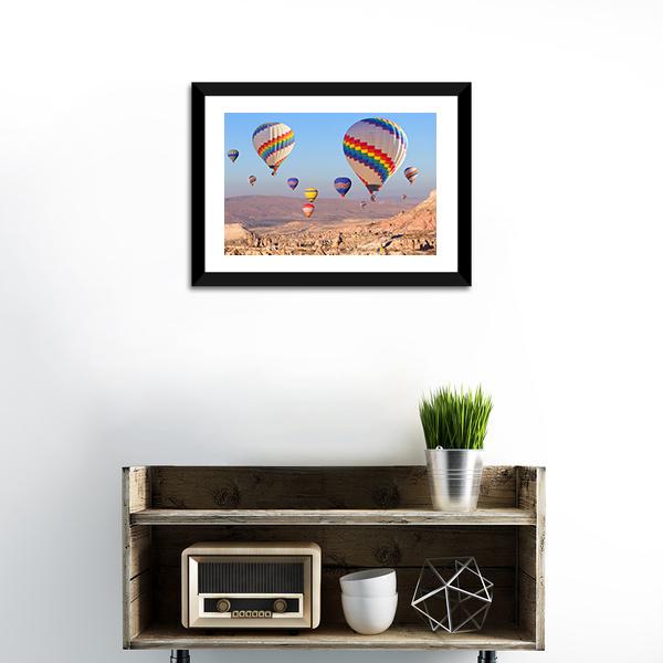 Balloons Flying At Cappadocia Canvas Wall Art-1 Piece-Framed Print-20" x 16"-Tiaracle