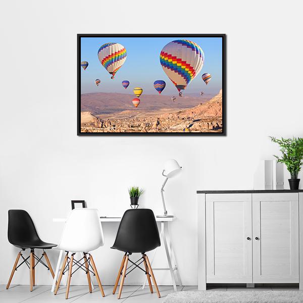 Balloons Flying At Cappadocia Canvas Wall Art-3 Horizontal-Gallery Wrap-25" x 16"-Tiaracle
