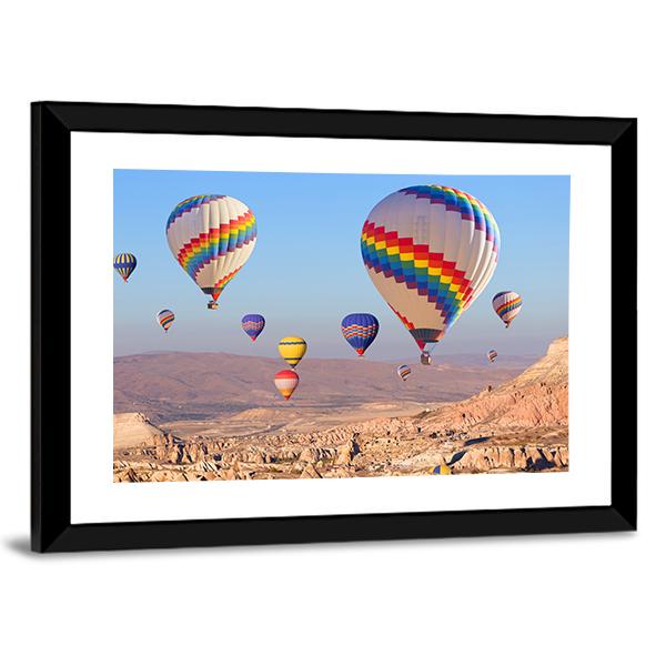 Balloons Flying At Cappadocia Canvas Wall Art-3 Horizontal-Gallery Wrap-25" x 16"-Tiaracle