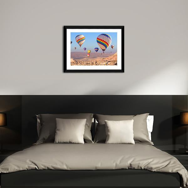 Balloons Flying At Cappadocia Canvas Wall Art-3 Horizontal-Gallery Wrap-25" x 16"-Tiaracle