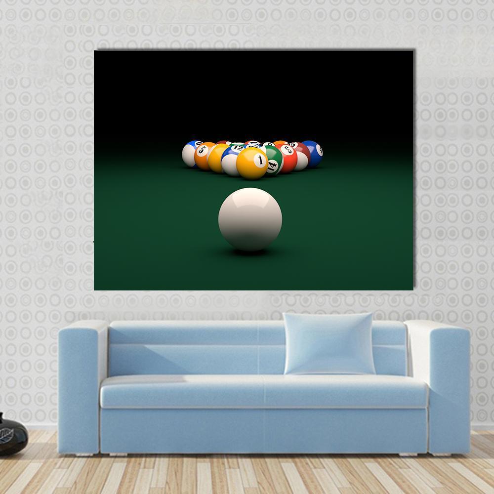Balls On Billiards Green Table Canvas Wall Art-1 Piece-Gallery Wrap-36&quot; x 24&quot;-Tiaracle
