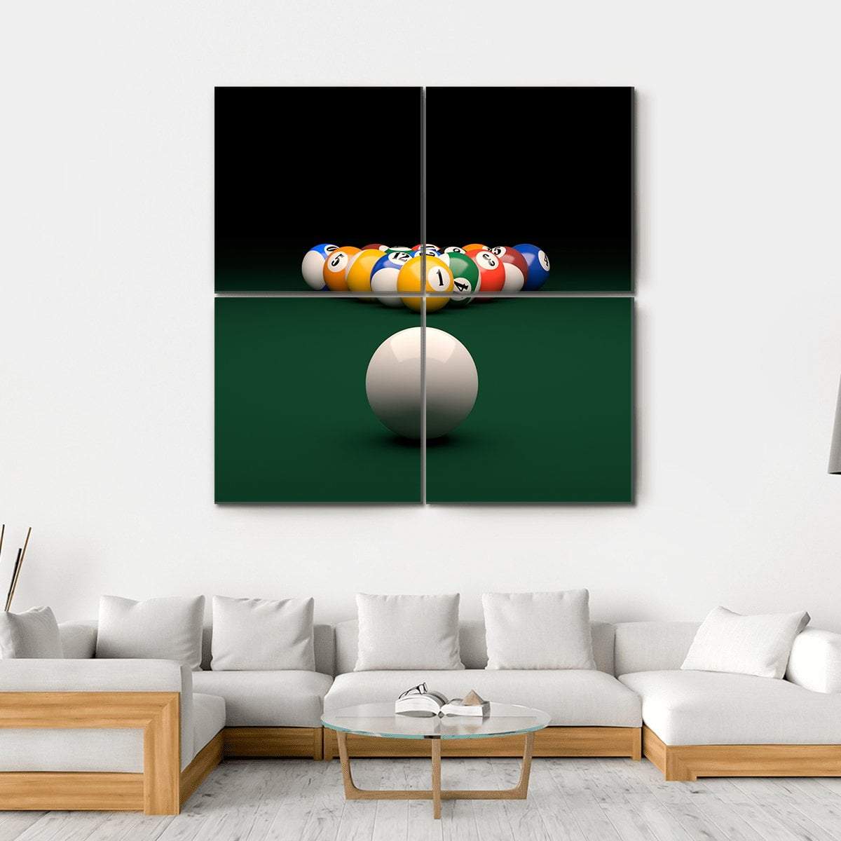 Balls On Billiards Green Table Canvas Wall Art-4 Square-Gallery Wrap-17&quot; x 17&quot;-Tiaracle