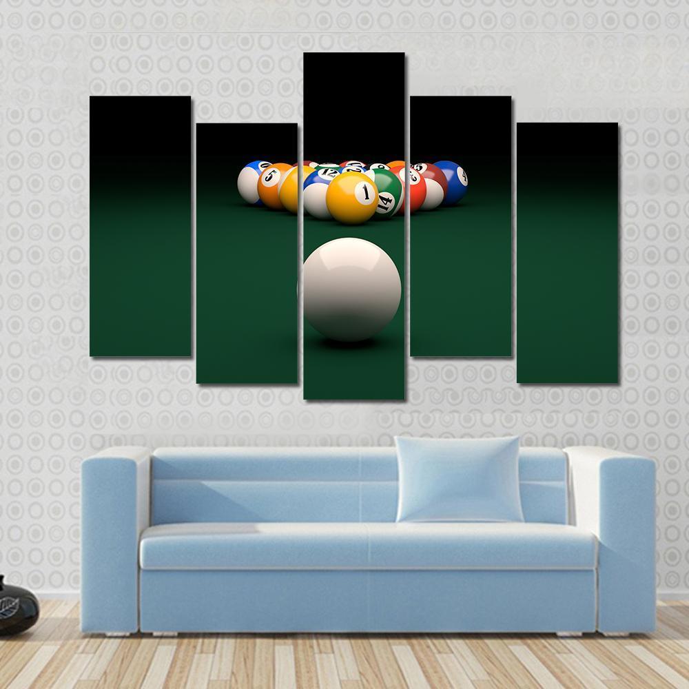 Balls On Billiards Green Table Canvas Wall Art-5 Pop-Gallery Wrap-47&quot; x 32&quot;-Tiaracle