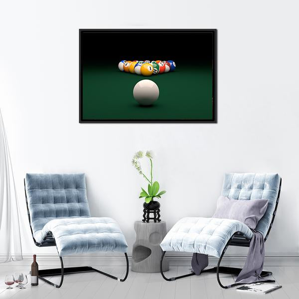 Balls On Billiards Green Table Canvas Wall Art-5 Horizontal-Gallery Wrap-22" x 12"-Tiaracle