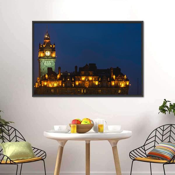 Balmoral Hotel Night View Canvas Wall Art-1 Piece-Floating Frame-24" x 16"-Tiaracle