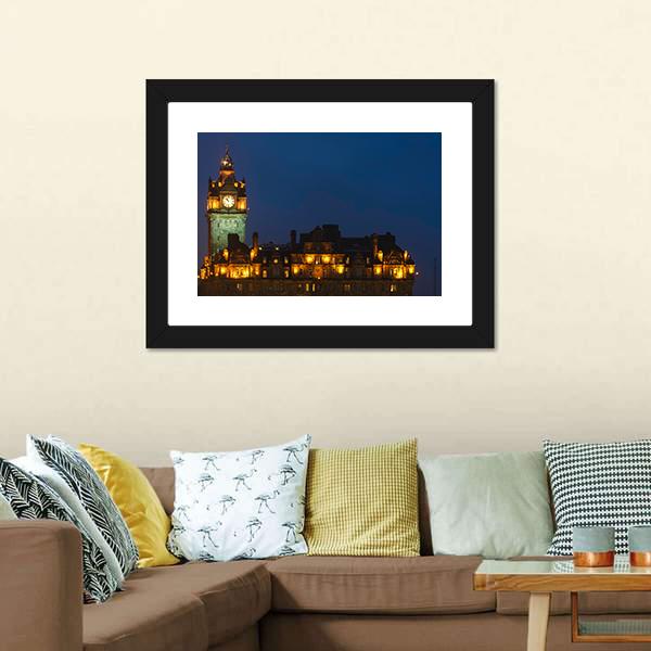 Balmoral Hotel Night View Canvas Wall Art-1 Piece-Framed Print-20" x 16"-Tiaracle