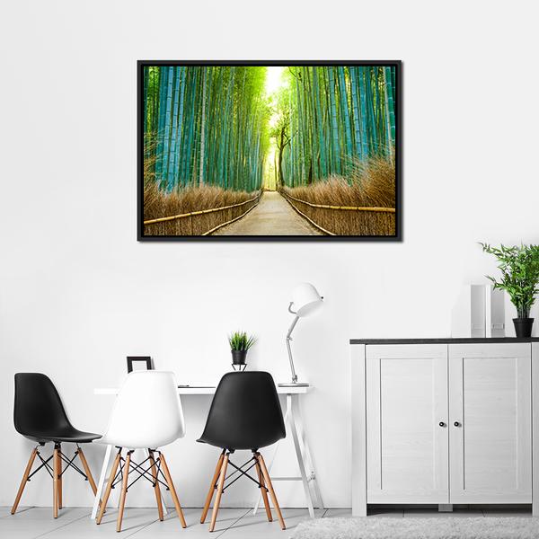 Bamboo Forest In Kyoto Canvas Wall Art-1 Piece-Floating Frame-24" x 16"-Tiaracle