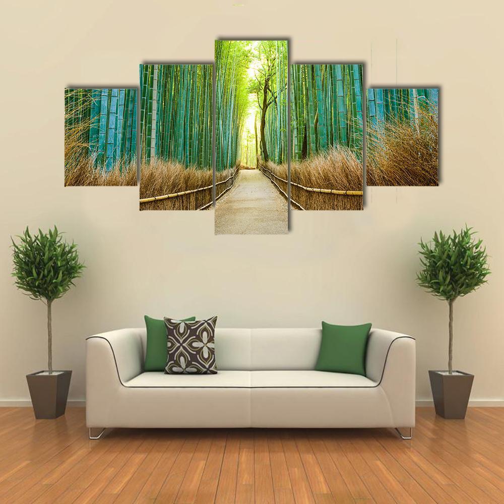 Bamboo Forest In Kyoto Canvas Wall Art-5 Star-Gallery Wrap-62" x 32"-Tiaracle