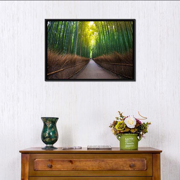 Bamboo Forest Japan Canvas Wall Art-1 Piece-Floating Frame-36" x 24"-Tiaracle