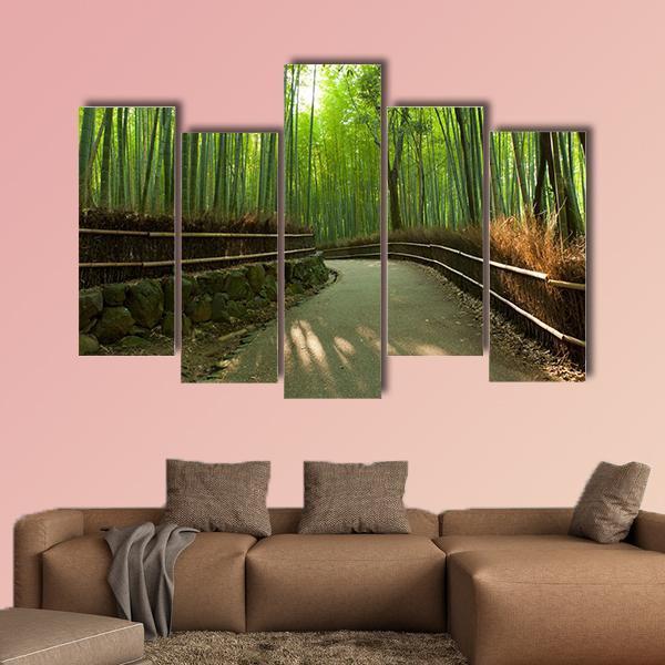 Arashiyama Bamboo Grove In Kyoto Japan Canvas Wall Art-5 Pop-Gallery Wrap-47" x 32"-Tiaracle
