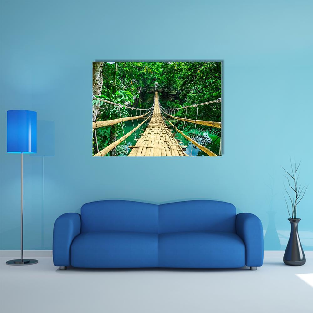 Bamboo Suspension Bridge Canvas Wall Art-4 Horizontal-Gallery Wrap-34" x 24"-Tiaracle