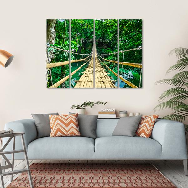 Bamboo Suspension Bridge Canvas Wall Art-4 Horizontal-Gallery Wrap-34" x 24"-Tiaracle