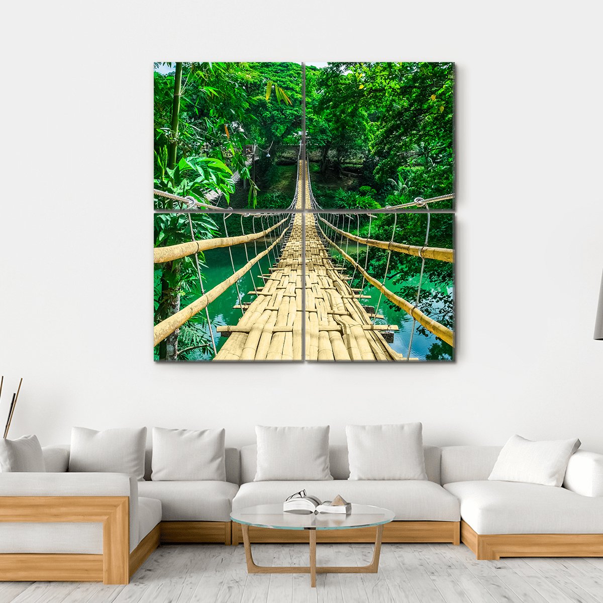 Bamboo Suspension Bridge Canvas Wall Art-4 Square-Gallery Wrap-17" x 17"-Tiaracle