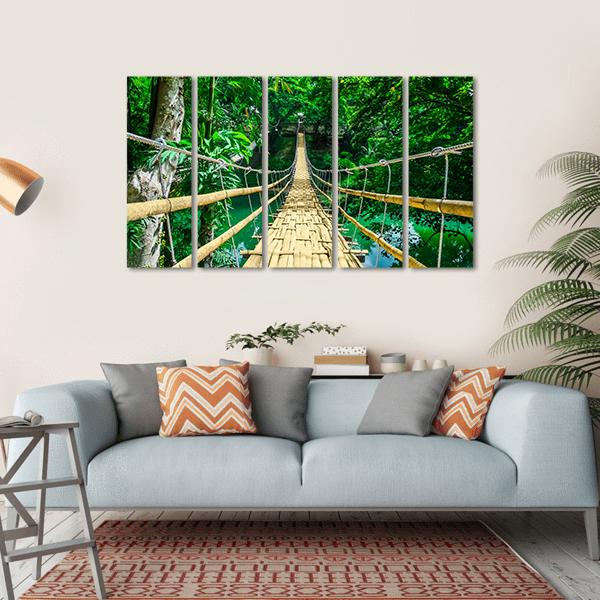 Bamboo Suspension Bridge Canvas Wall Art-5 Horizontal-Gallery Wrap-22" x 12"-Tiaracle