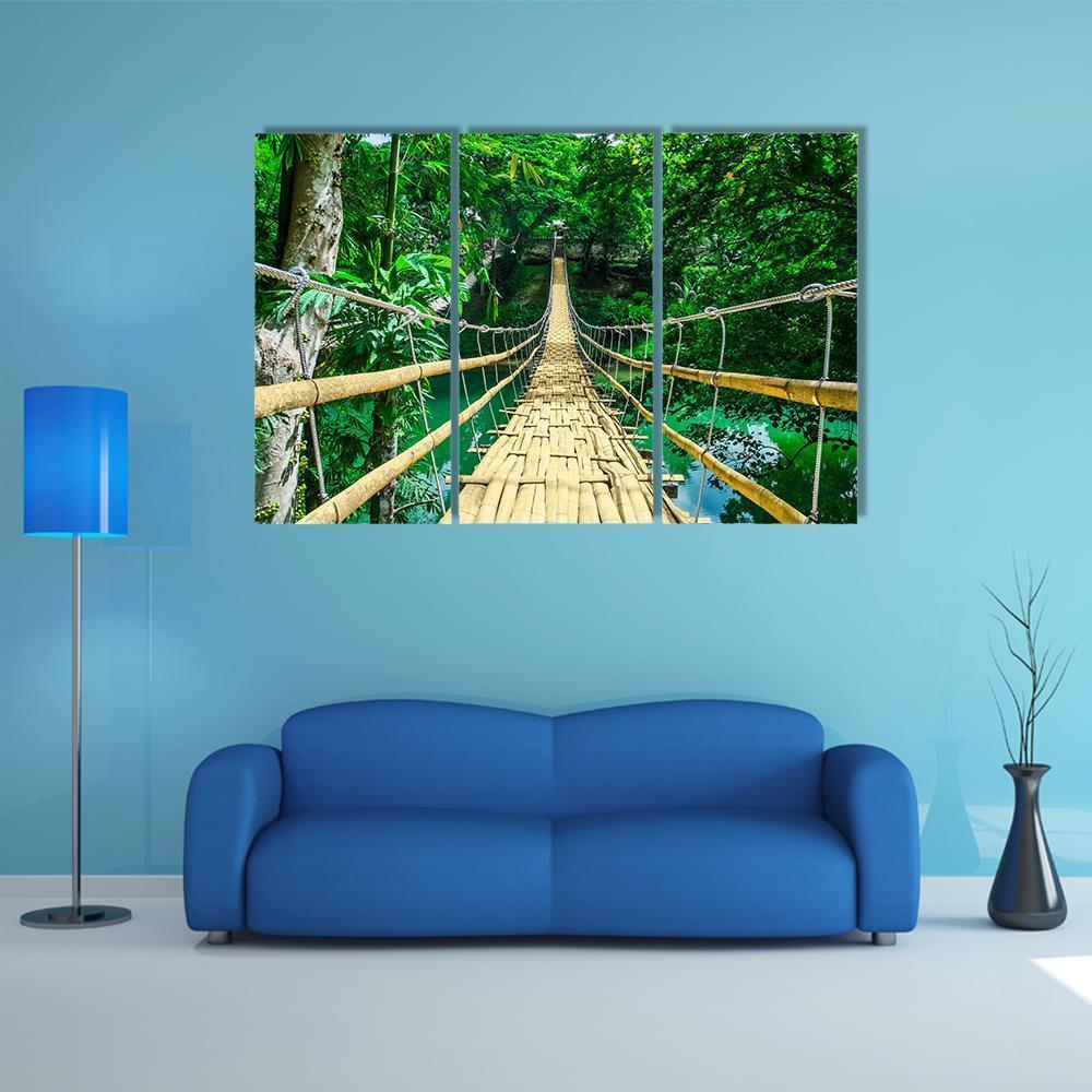 Bamboo Suspension Bridge Canvas Wall Art-3 Horizontal-Gallery Wrap-37" x 24"-Tiaracle