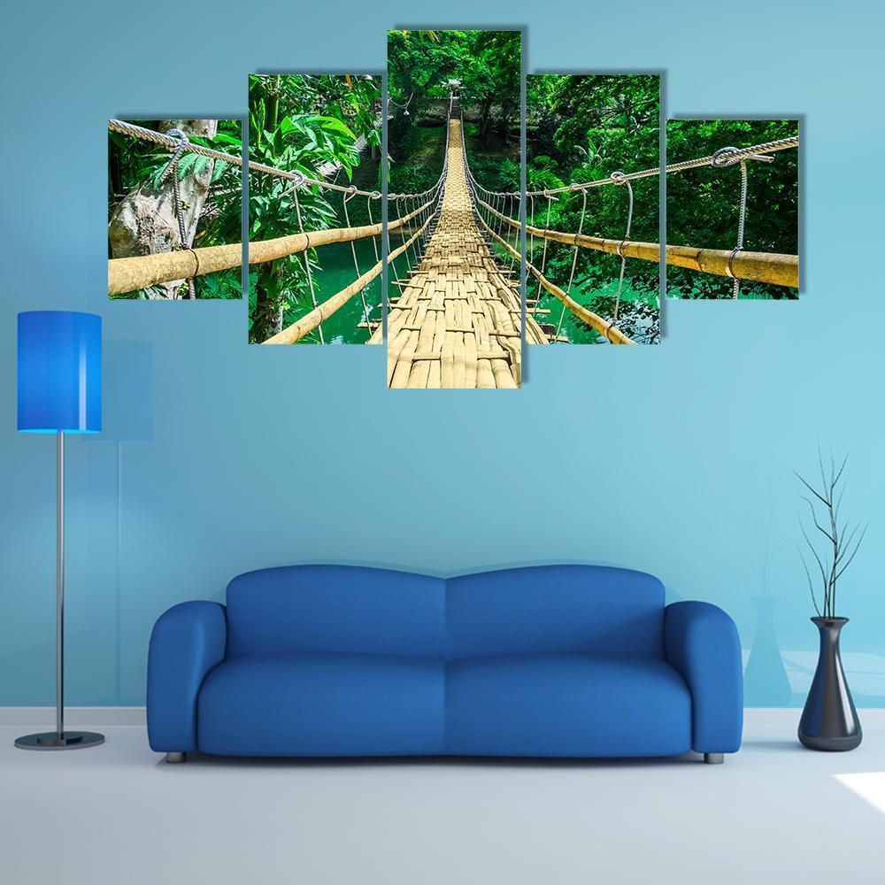 Bamboo Suspension Bridge Canvas Wall Art-5 Star-Gallery Wrap-62" x 32"-Tiaracle