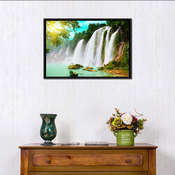 Ban Gioc Waterfall Canvas Wall Art-1 Piece-Floating Frame-24" x 16"-Tiaracle