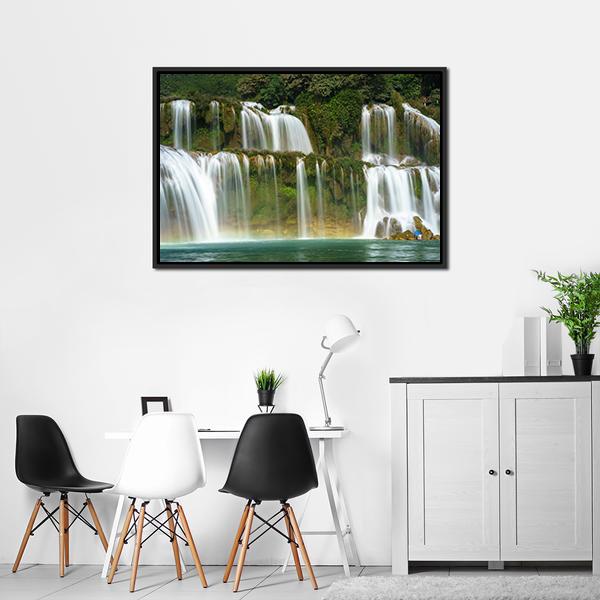 Ban Gioc Waterfall In Vietnam Canvas Wall Art-1 Piece-Floating Frame-24" x 16"-Tiaracle
