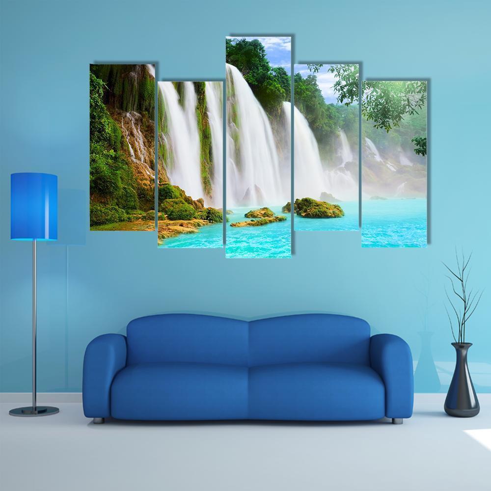 Ban Gioc Waterfall Vietnam Canvas Wall Art-5 Pop-Gallery Wrap-47" x 32"-Tiaracle
