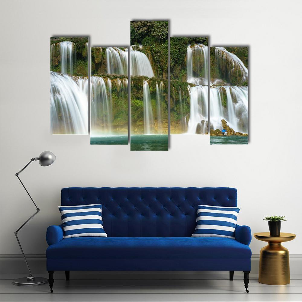 Ban Gioc Waterfall In Vietnam Canvas Wall Art-5 Pop-Gallery Wrap-47" x 32"-Tiaracle
