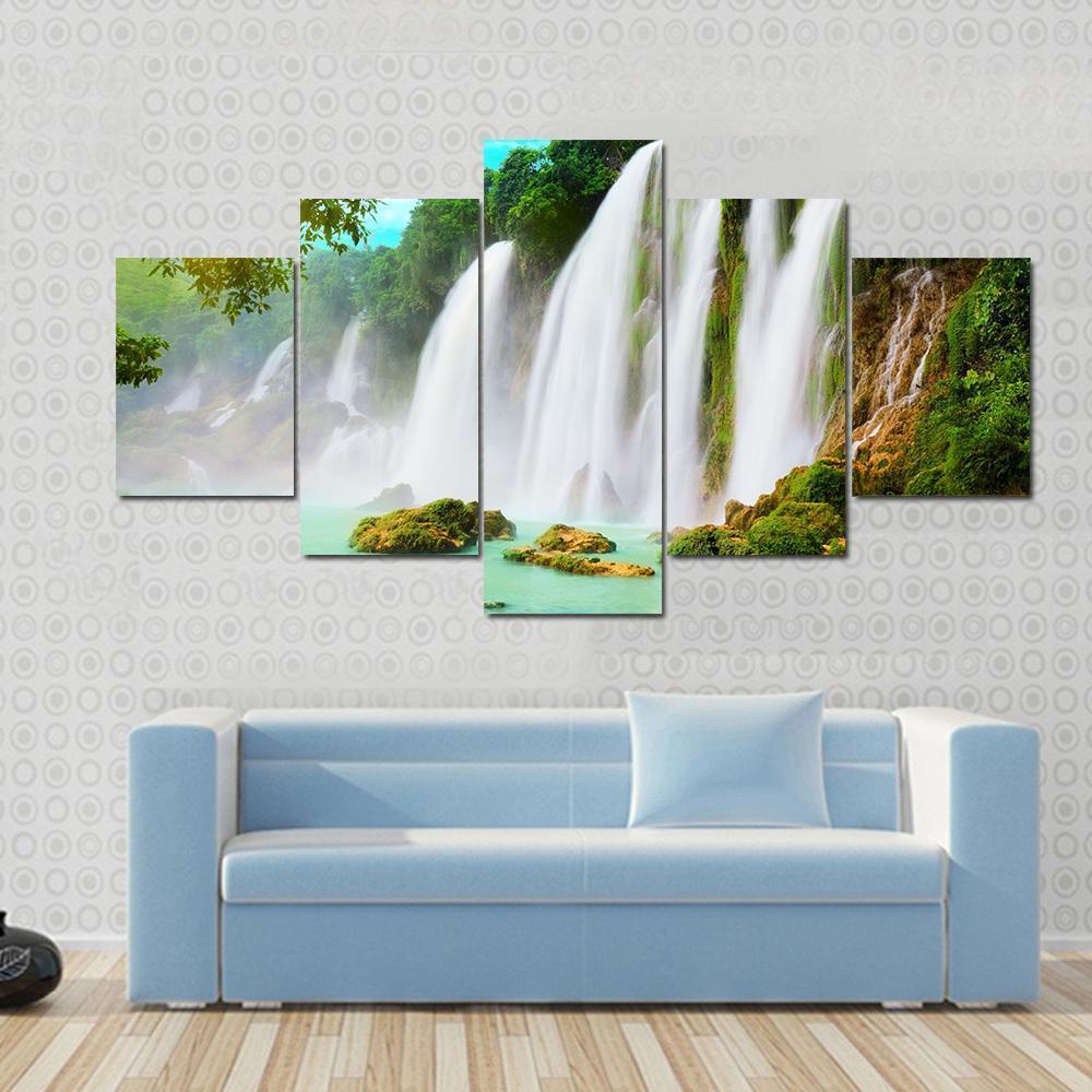 Ban Gioc Waterfall Canvas Wall Art-5 Star-Gallery Wrap-62" x 32"-Tiaracle